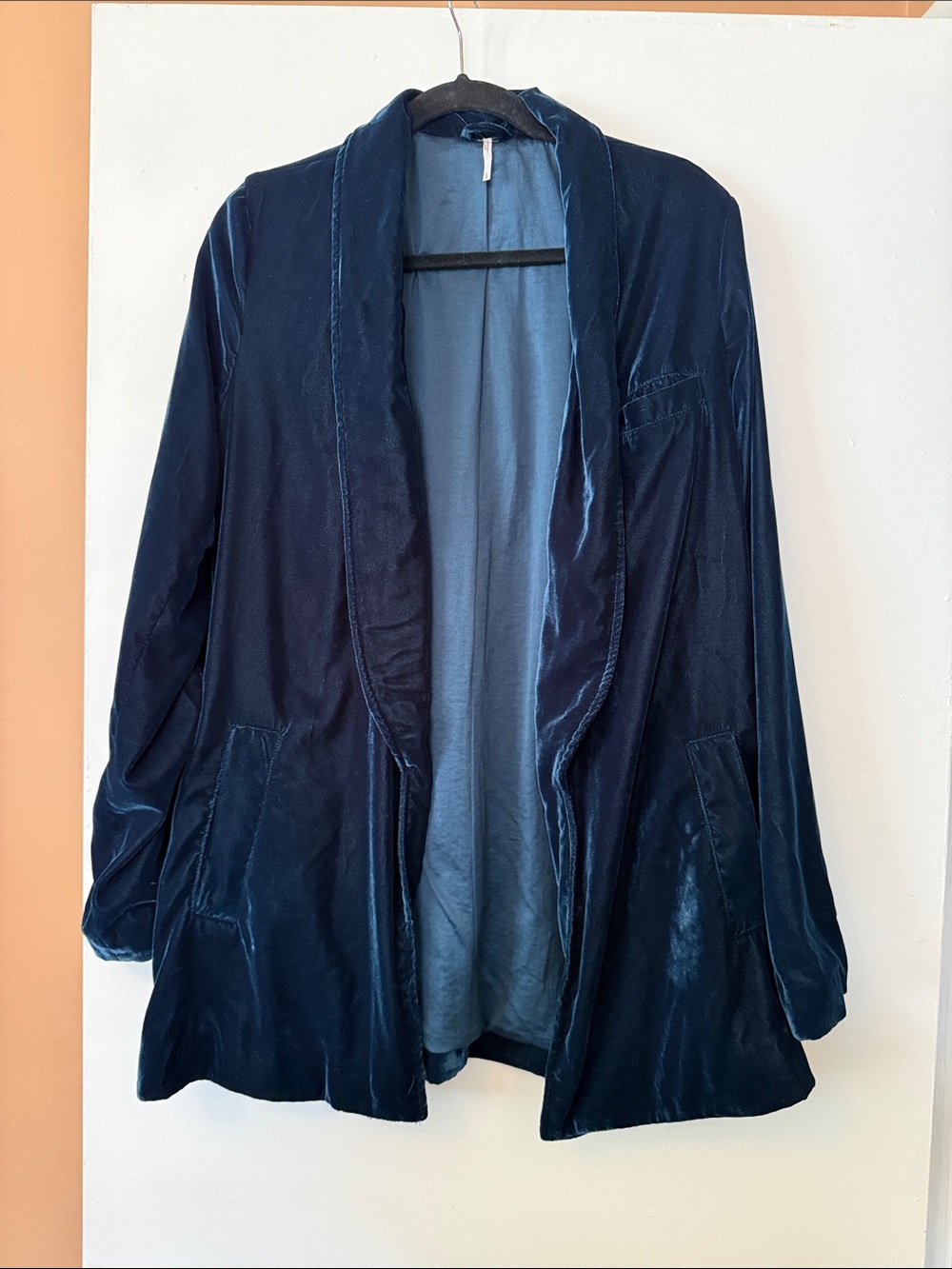 Free People Velvet Open-Front Blazer Jacket - Deep Navy